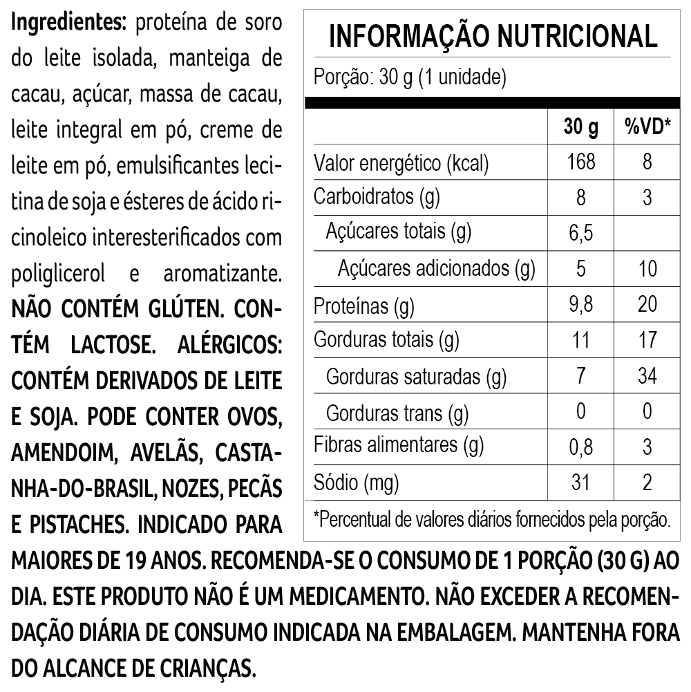 Tablete Whey Choc ao Leite 30g